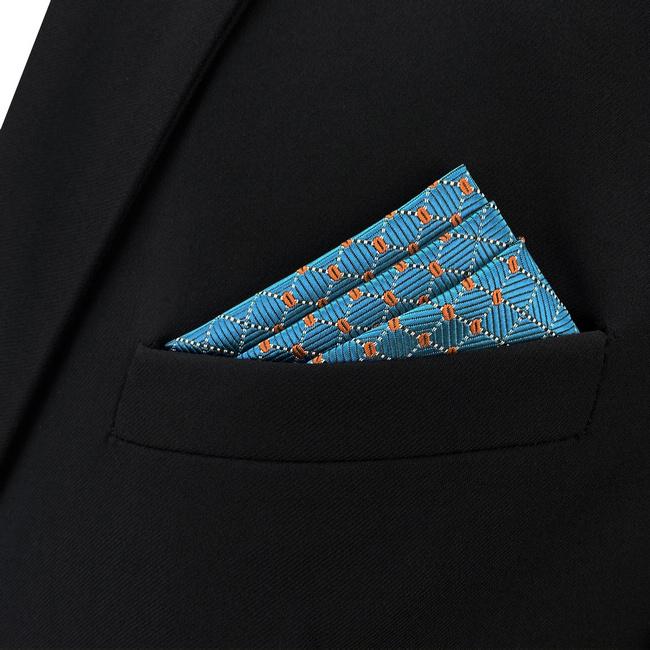 shlax & wing BH5 Blue Bisque Geometric Silk Mens Pocket Square Fashion Classic Handkerchief Dress Hanky Descuentos del mes