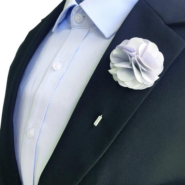 shlax & wing Gray Silk Cotton Blend Lapel Flowers Boutonniere Stick Pin Men’s Accessories Handmade Necktie Venta caliente