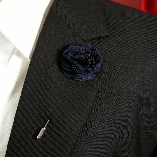 shlax & wing Navy Cotton Blend Lapel Flowers Boutonniere Stick Pin Men’s Accessories Handmade Necktie Ventas relámpago