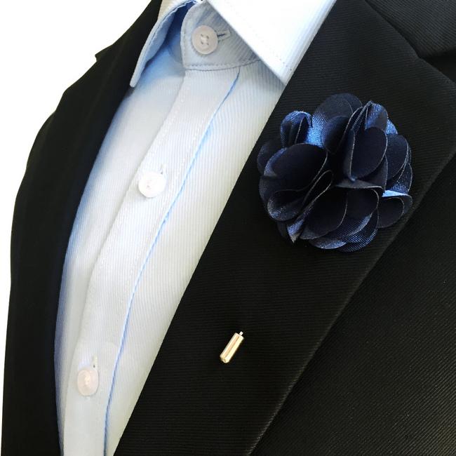 shlax & wing Navy Silk Cotton Blend Lapel Flowers Boutonniere Stick Pin Men’s Accessories Handmade Necktie Tienda