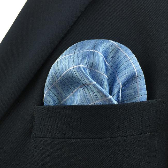 shlax & wing FH3 Light Blue Checkes Mens Pocket Square Business Silk Handkerchief Gift Rebajas top