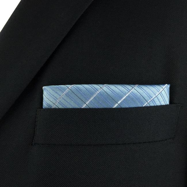 shlax & wing FH3 Light Blue Checkes Mens Pocket Square Business Silk Handkerchief Gift Rebajas top
