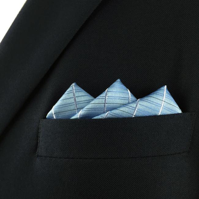 shlax & wing FH3 Light Blue Checkes Mens Pocket Square Business Silk Handkerchief Gift Rebajas top