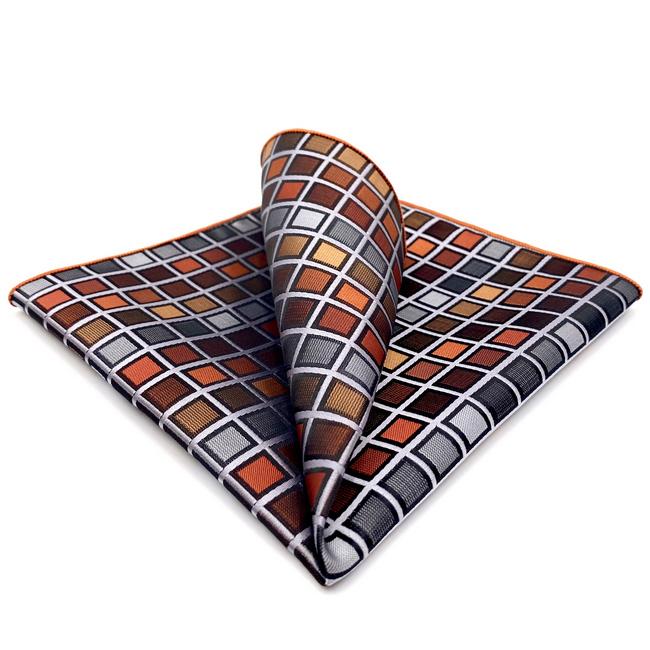 shlax & wing CH10 Grey Orange Checkes Silk Mens Pocket Square Classic Fashion Wedding Handkerchief Brand New Hanky Envío gratis