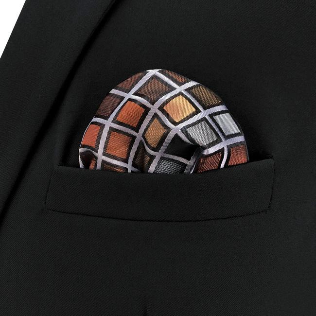 shlax & wing CH10 Grey Orange Checkes Silk Mens Pocket Square Classic Fashion Wedding Handkerchief Brand New Hanky Envío gratis