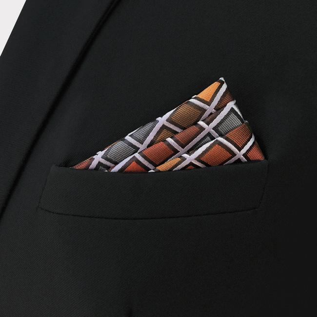 shlax & wing CH10 Grey Orange Checkes Silk Mens Pocket Square Classic Fashion Wedding Handkerchief Brand New Hanky Envío gratis