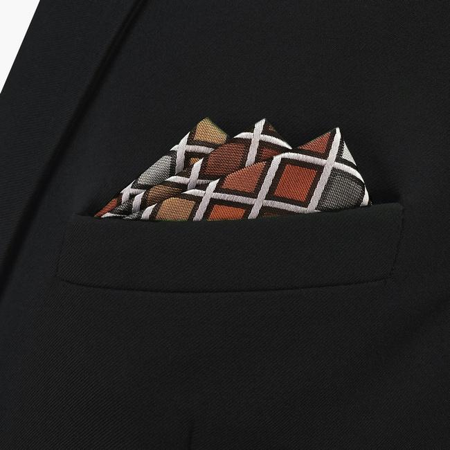 shlax & wing CH10 Grey Orange Checkes Silk Mens Pocket Square Classic Fashion Wedding Handkerchief Brand New Hanky Envío gratis