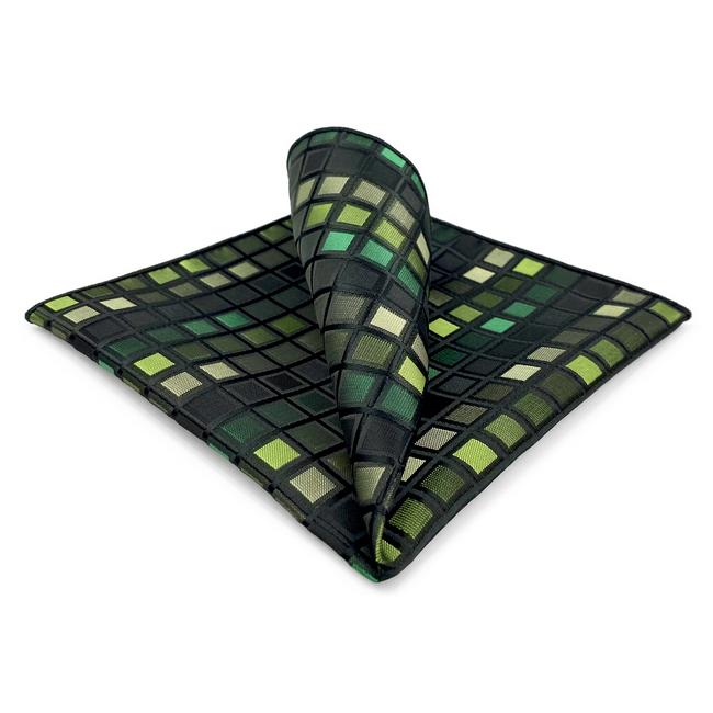 shlax & wing CH2 Green Black Checkes Silk Mens Pocket Square Classic Fashion Hanky Dress Wedding Handkerchief