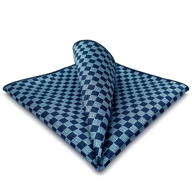 shlax & wing CH22 Navy Light Blue Checkes Mens Pocket Square Wedding Fashion Hanky Dress Accessory Silk Handkerchief Último día