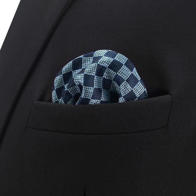 shlax & wing CH22 Navy Light Blue Checkes Mens Pocket Square Wedding Fashion Hanky Dress Accessory Silk Handkerchief Último día
