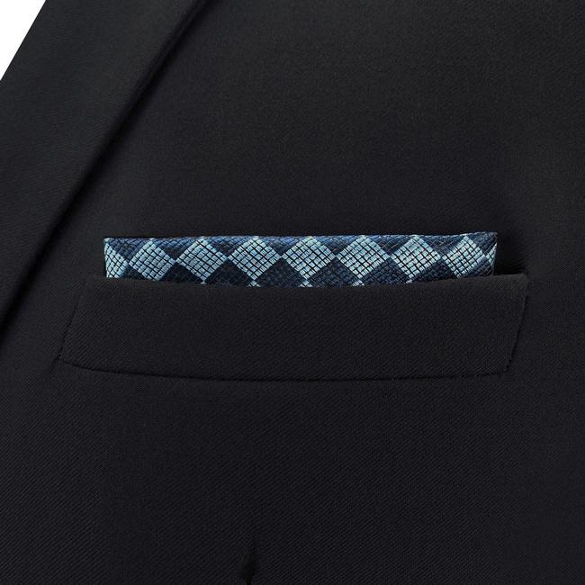 shlax & wing CH22 Navy Light Blue Checkes Mens Pocket Square Wedding Fashion Hanky Dress Accessory Silk Handkerchief Último día