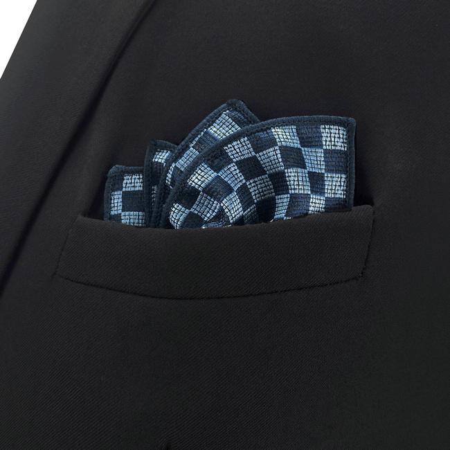 shlax & wing CH22 Navy Light Blue Checkes Mens Pocket Square Wedding Fashion Hanky Dress Accessory Silk Handkerchief Último día