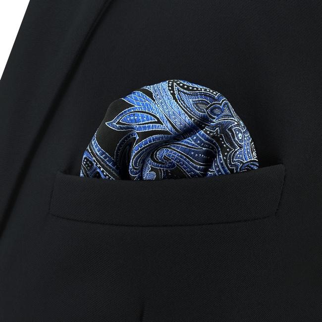 shlax & wing CH23 Blue Black Paisley Silk Mens Pocket Square Fashion Classic Hanky Dress Acceossories Handkerchief Precio de fábrica
