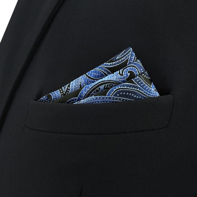 shlax & wing CH23 Blue Black Paisley Silk Mens Pocket Square Fashion Classic Hanky Dress Acceossories Handkerchief Precio de fábrica