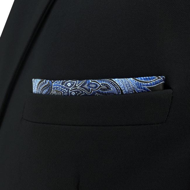 shlax & wing CH23 Blue Black Paisley Silk Mens Pocket Square Fashion Classic Hanky Dress Acceossories Handkerchief Precio de fábrica