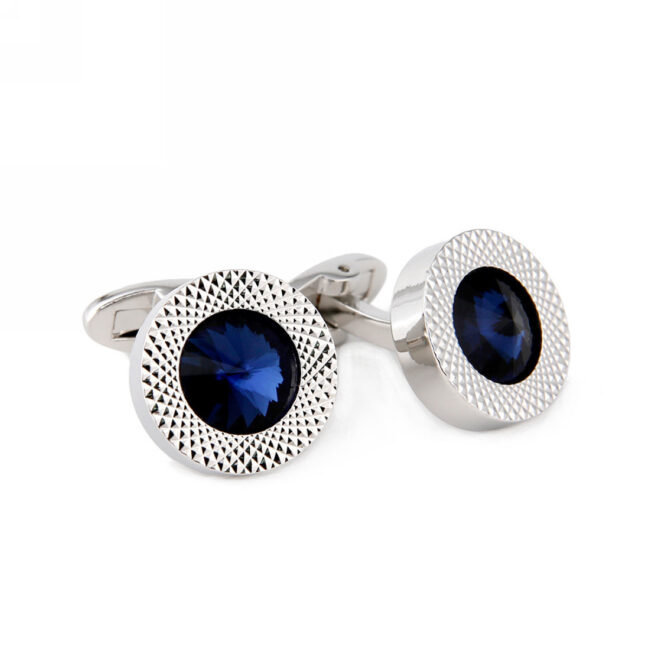 shlax & wing Cufflinks for Men Blue Crystal Shiny Men’s Cuff Links Silver Circular 95 Promoción trimestral