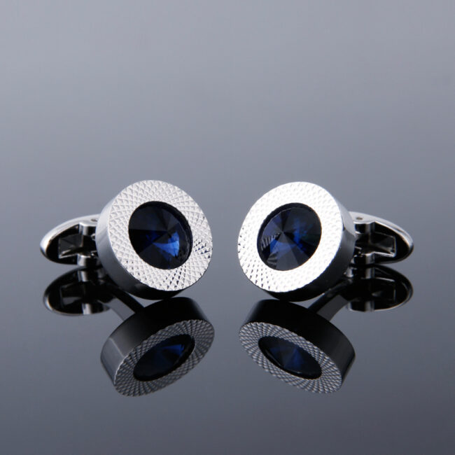shlax & wing Cufflinks for Men Blue Crystal Shiny Men’s Cuff Links Silver Circular 95 Promoción trimestral
