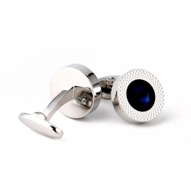 shlax & wing Cufflinks for Men Blue Crystal Shiny Men’s Cuff Links Silver Circular 95 Promoción trimestral