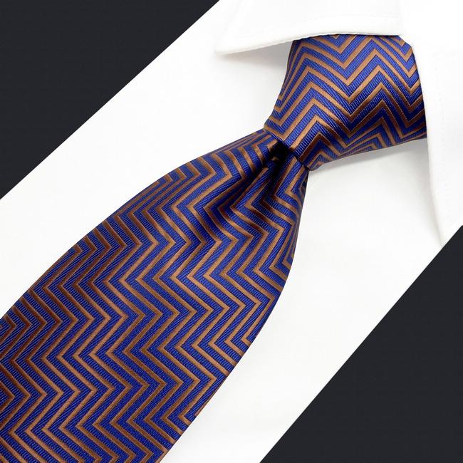 shlax & wing A57 Blue Brown Zigzag Pattern Mens Neckties Hanky Set Fashion Business Extra Long Size Party Gift Liquidación