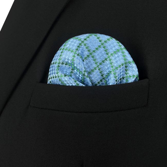 shlax & wing AH82 Aqua Checkes Silk Mens Pocket Square Classic Brand New Handkerchief Fashion Wedding Acceossories Hanky Ofertas especiales