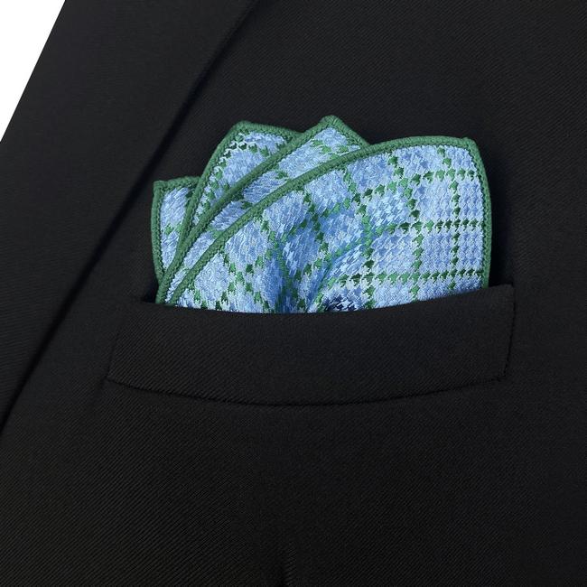 shlax & wing AH82 Aqua Checkes Silk Mens Pocket Square Classic Brand New Handkerchief Fashion Wedding Acceossories Hanky Ofertas especiales