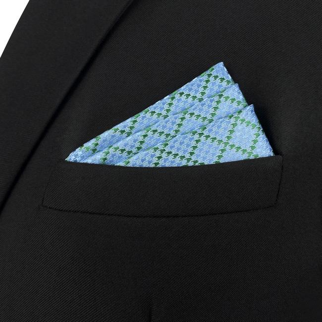 shlax & wing AH82 Aqua Checkes Silk Mens Pocket Square Classic Brand New Handkerchief Fashion Wedding Acceossories Hanky Ofertas especiales