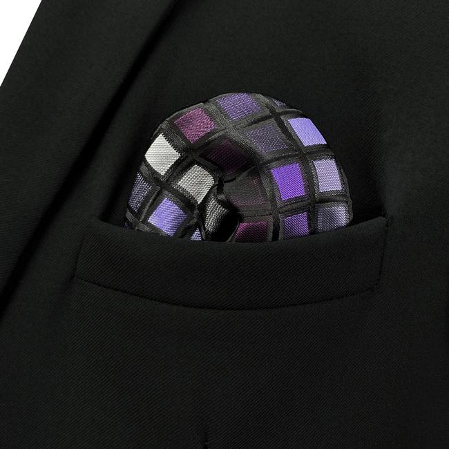 shlax & wing DH2 Purple Checkes Mens Pocket Square Classic Silk Handkerchief Wedding Fashion Hanky 2025