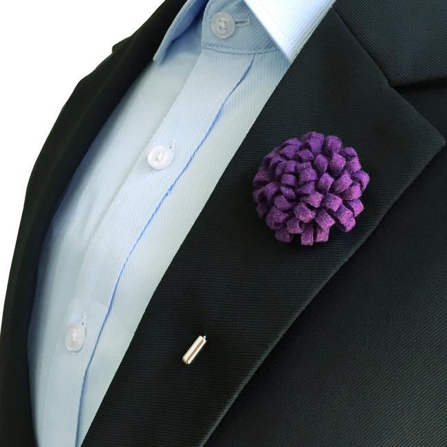 shlax & wing Purple Wool Felt Lapel Flowers Boutonniere Stick Pin Men’s Accessories Handmade Necktie Descuento