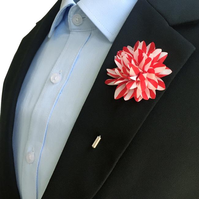 shlax & wing Red White Stripes Lapel Flowers Boutonniere Silk Blend Handmade Stick Pin Men’s Accessories Liquidación