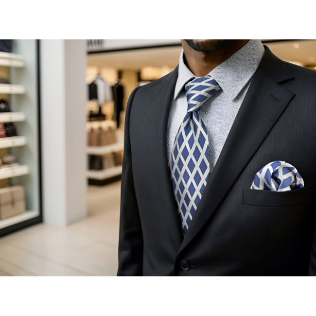 shlax & wing A81 Grey Blue Geometric Mens Neckties Pocket Square Set Classic Extra Long Size Fashion Wedding Promoción por tiempo limitado