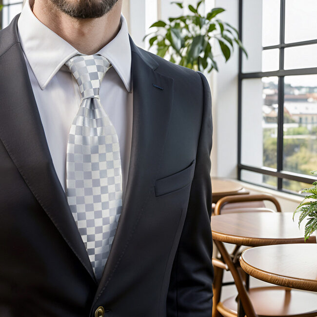 shlax & wing A83 Silver Checkes Mens Neckties Pocket Square Set Classic Fashion Wedding Skinny Tie Gift Wedding 63″ Oferta especial de fábrica