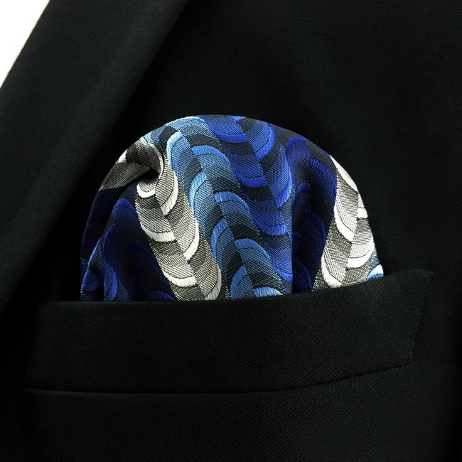 shlax & wing DH23 Blue Ripple Mens Pocket Square Silk Fashion Novelty Handkerchief Brand New Groom Hanky Superdescuento