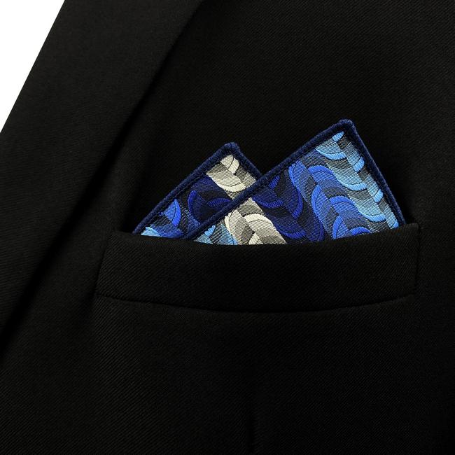 shlax & wing DH23 Blue Ripple Mens Pocket Square Silk Fashion Novelty Handkerchief Brand New Groom Hanky Superdescuento