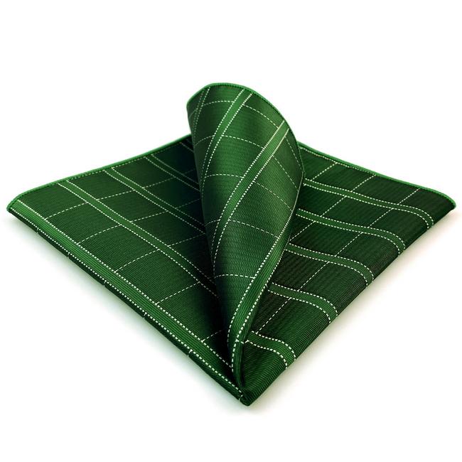 shlax & wing DH28 Deep Green Checkes Silk Mens Pocket Square Wedding Fashion Handkerchief Classic Dress Hanky Liquidación