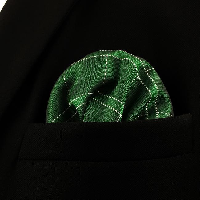 shlax & wing DH28 Deep Green Checkes Silk Mens Pocket Square Wedding Fashion Handkerchief Classic Dress Hanky Liquidación