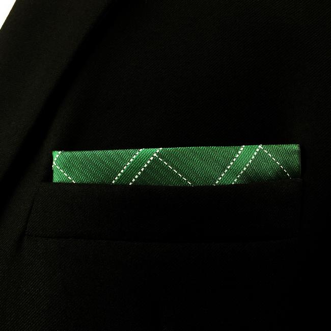shlax & wing DH28 Deep Green Checkes Silk Mens Pocket Square Wedding Fashion Handkerchief Classic Dress Hanky Liquidación
