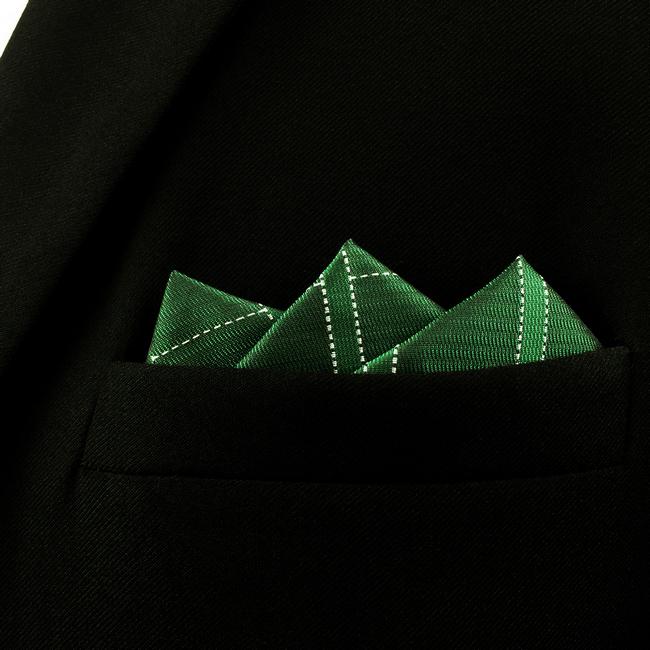 shlax & wing DH28 Deep Green Checkes Silk Mens Pocket Square Wedding Fashion Handkerchief Classic Dress Hanky Liquidación