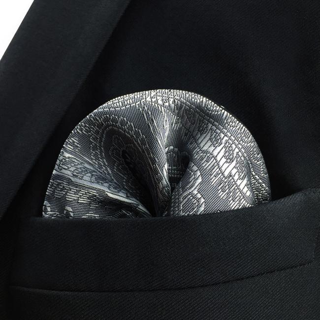 shlax & wing DH30 Dark Grey Paisley Silk Mens Pocket Square Classic Dress Handkerchief Novelty Fashion Hanky Envío internacional gratuito