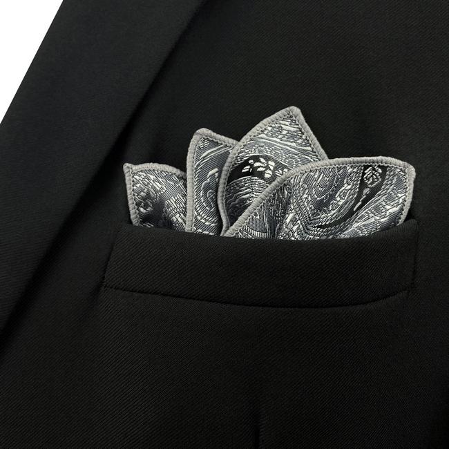 shlax & wing DH30 Dark Grey Paisley Silk Mens Pocket Square Classic Dress Handkerchief Novelty Fashion Hanky Envío internacional gratuito
