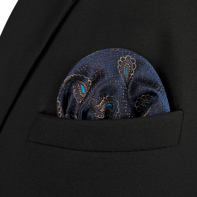 shlax & wing HH10 Navy Blue Paisley Silk Mens Pocket Square Fashion Classic Handkerchief Groom Dress Hanky Limitado a 3 días