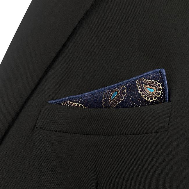 shlax & wing HH10 Navy Blue Paisley Silk Mens Pocket Square Fashion Classic Handkerchief Groom Dress Hanky Limitado a 3 días
