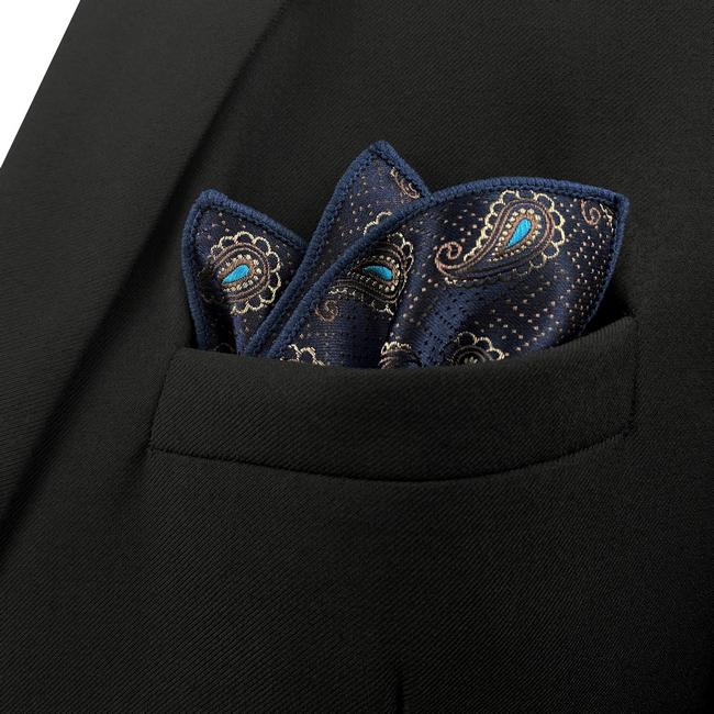 shlax & wing HH10 Navy Blue Paisley Silk Mens Pocket Square Fashion Classic Handkerchief Groom Dress Hanky Limitado a 3 días