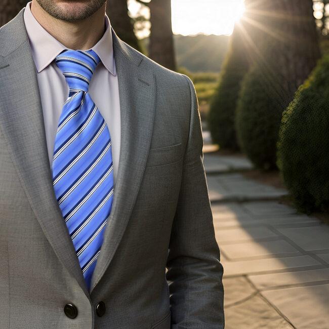 shlax & wing A89 Light Blue Striped Mens Ties Pocket Square Set Gift Fashion Skinny Necktie Party Novelty Business Extra Long Size Ofertas de temporada