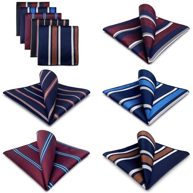shlax & wing 5 Pieces Assorted Striped Mens Pocket Square Fashion Gift Classic Handkerchiefs Set 2-105 Outlet