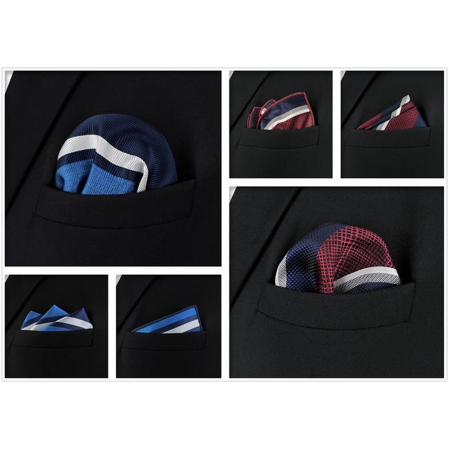 shlax & wing 5 Pieces Assorted Striped Mens Pocket Square Fashion Gift Classic Handkerchiefs Set 2-105 Outlet