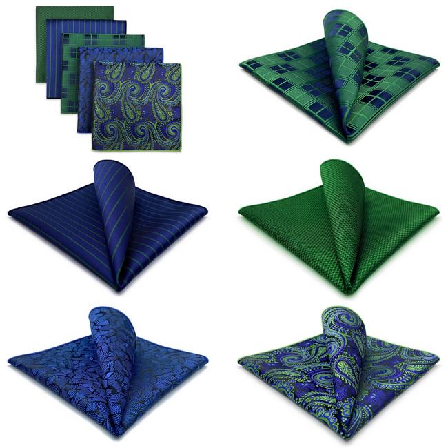 shlax & wing 5 Pieces Green Blue Mens Pocket Square Fashion Gift Classic Handkerchiefs Set 2-100 Venta caliente