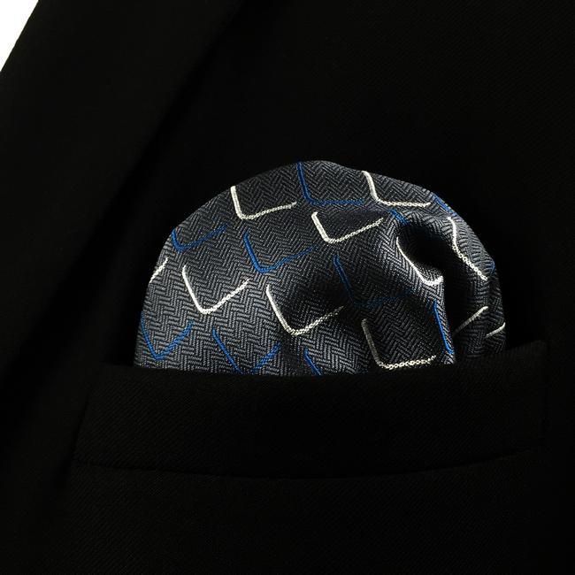 shlax & wing EH17 Dark Grey Geometric Silk Mens Pocket Square Dress Classic Hanky Groom Fashion Tienda