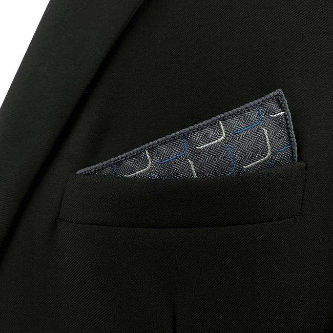 shlax & wing EH17 Dark Grey Geometric Silk Mens Pocket Square Dress Classic Hanky Groom Fashion Tienda