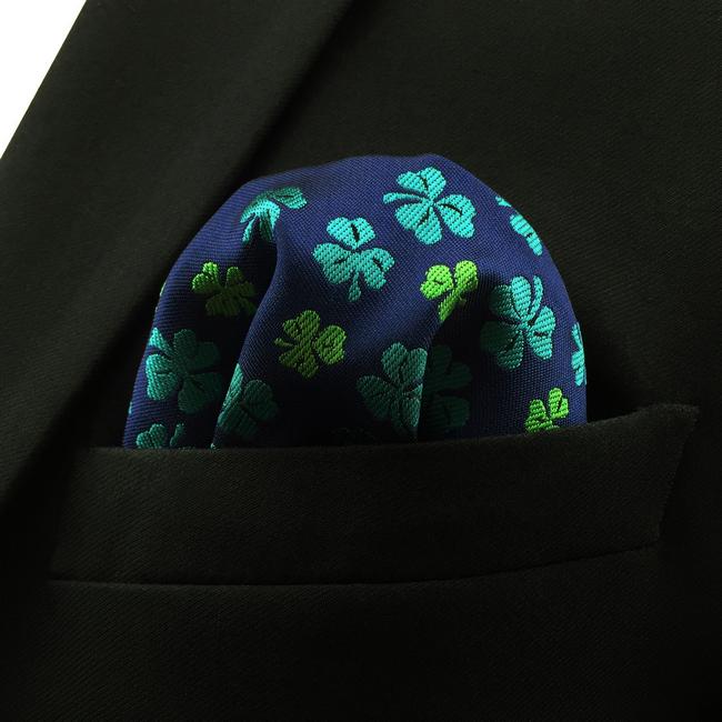 shlax & wing EH18 Blue Green Clover Silk Floral Mens Pocket Square Wedding Novelty Handkerchief Classic Fashion Hanky Tienda