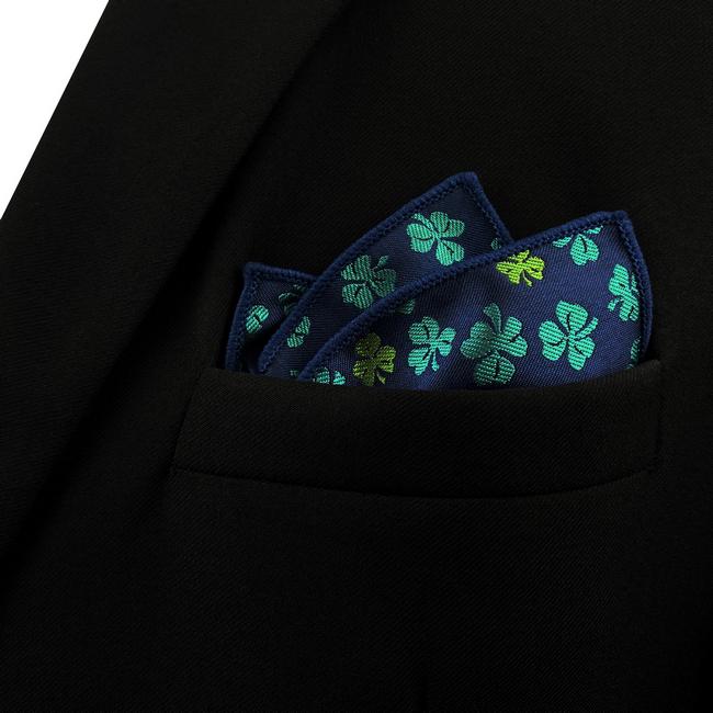shlax & wing EH18 Blue Green Clover Silk Floral Mens Pocket Square Wedding Novelty Handkerchief Classic Fashion Hanky Tienda